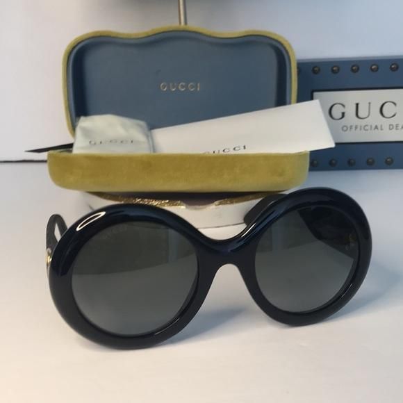 New GUCCI Round Glitter Black Sunglasses GG0101S 001