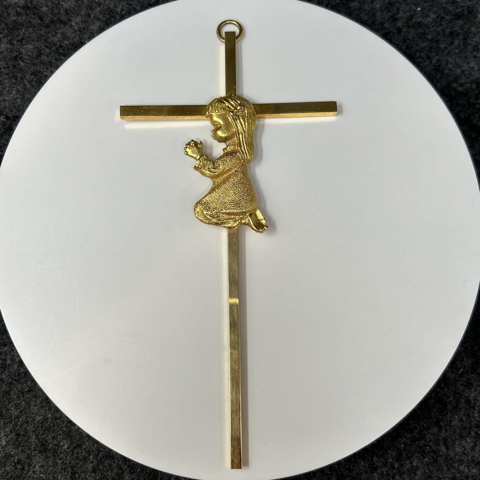 Gold Tone Metal Religious Cross Crucifix Praying Girl Wall Art Baptism Gift  · Whatnot: Shop, Sell, Connect, image size:1600x1600