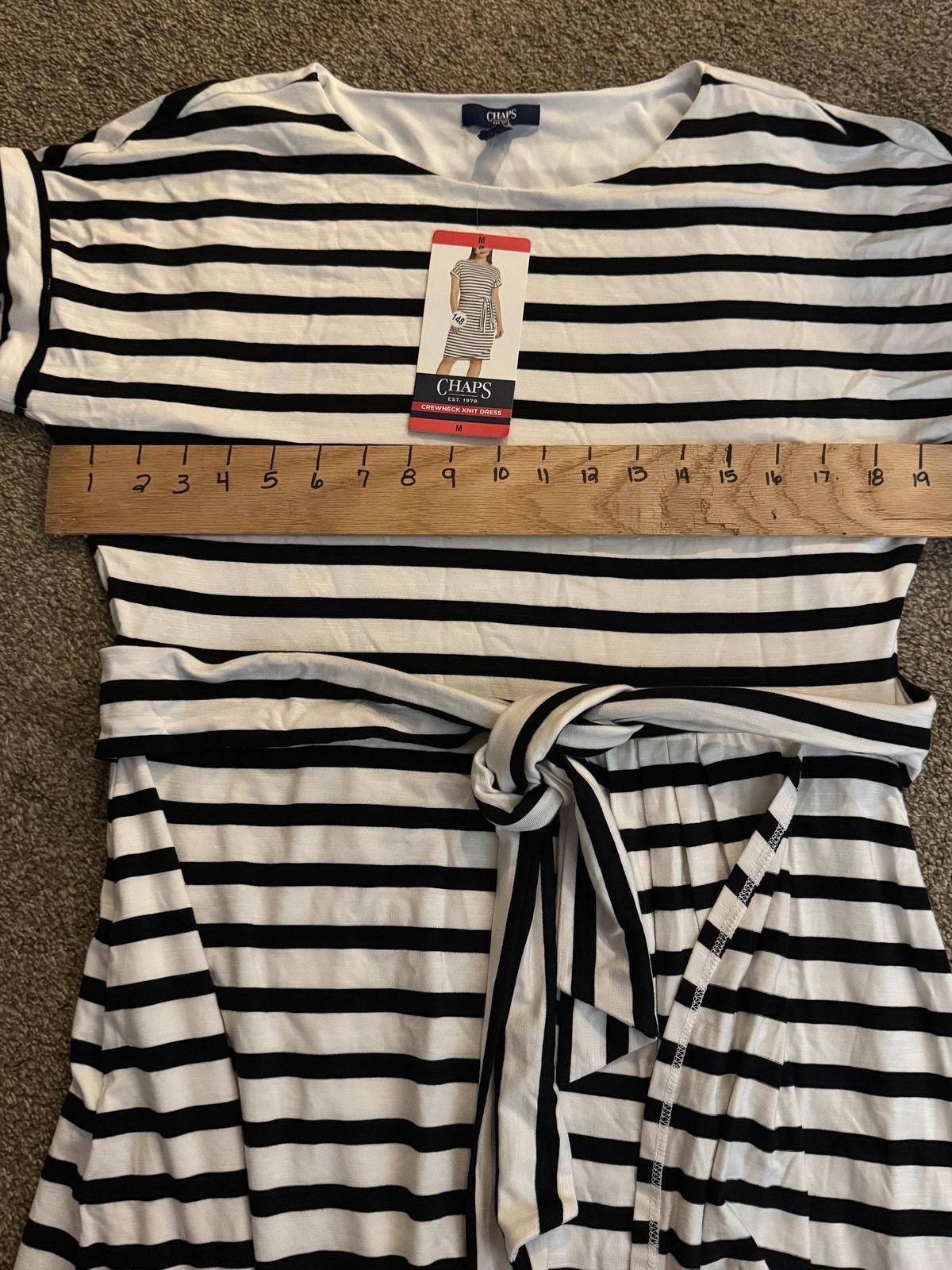 Chaps Crewneck Knit Dress Women's Size M NWT Short Sleeve Black White Stripe - new-with-tags - Chaps1