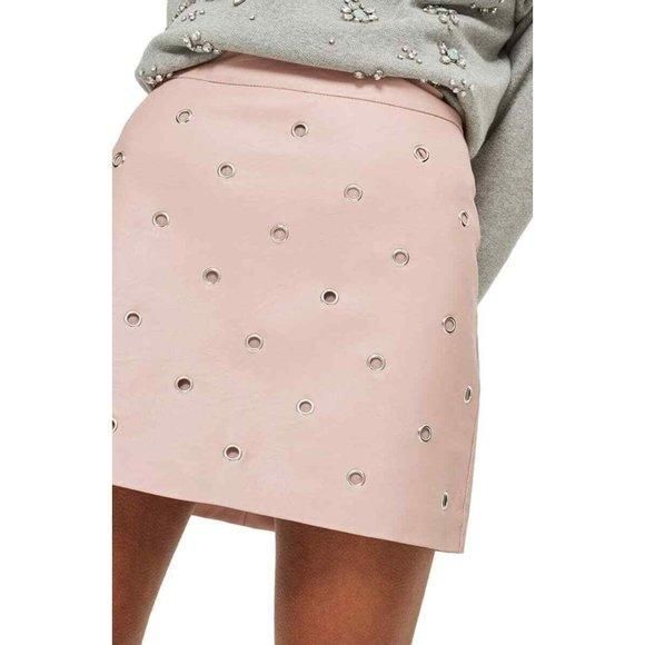 TOPSHOP Mini Skirt Pink Grommet Stud Mini Faux Leather Casual - Main Image