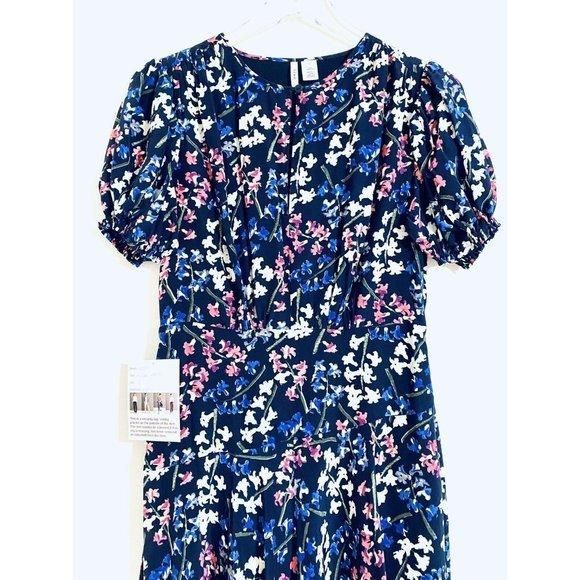 LEWIT 100% Silk Floral A Line Midi Dress Navy · Whatnot: Shop