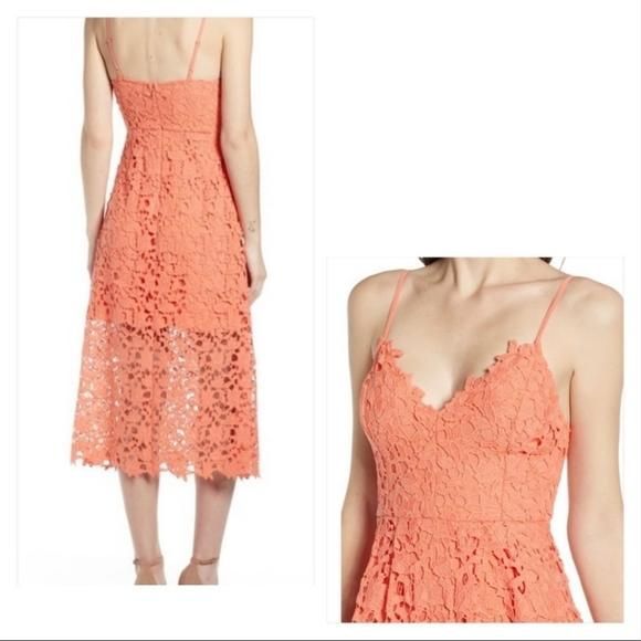 ASTR The Label Lace Sheer Midi Dress In Coral  Whatnot: Shop, Sell, Connect