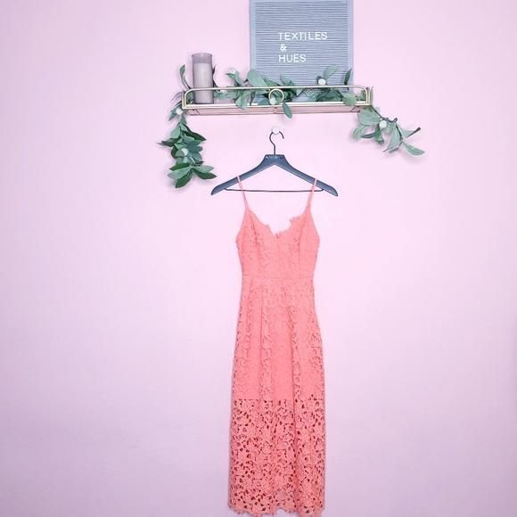 ASTR The Label Lace Sheer Midi Dress In Coral  Whatnot: Shop, Sell, Connect