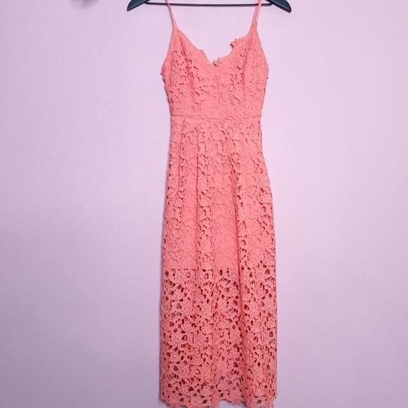 ASTR The Label Lace Sheer Midi Dress In Coral  Whatnot: Shop, Sell, Connect