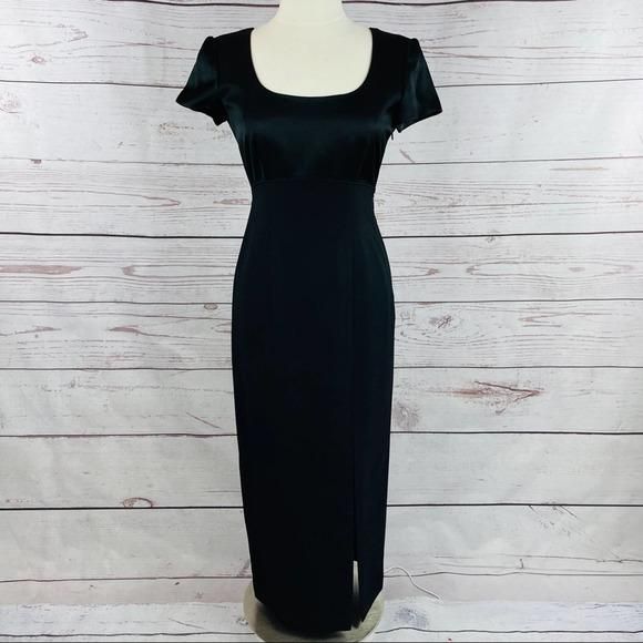 Liz Claiborne Night long black dress with front store slit vintage size 6