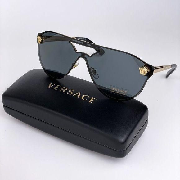 #211h NEW Versace VE2161 100287 Gold Black Gray Shield Unisex Sunglasses