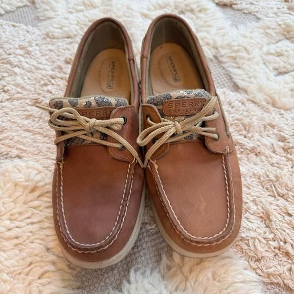 Sperry Top-sider Angelfish Women Leopard Print Sequin Boat Shoe 10