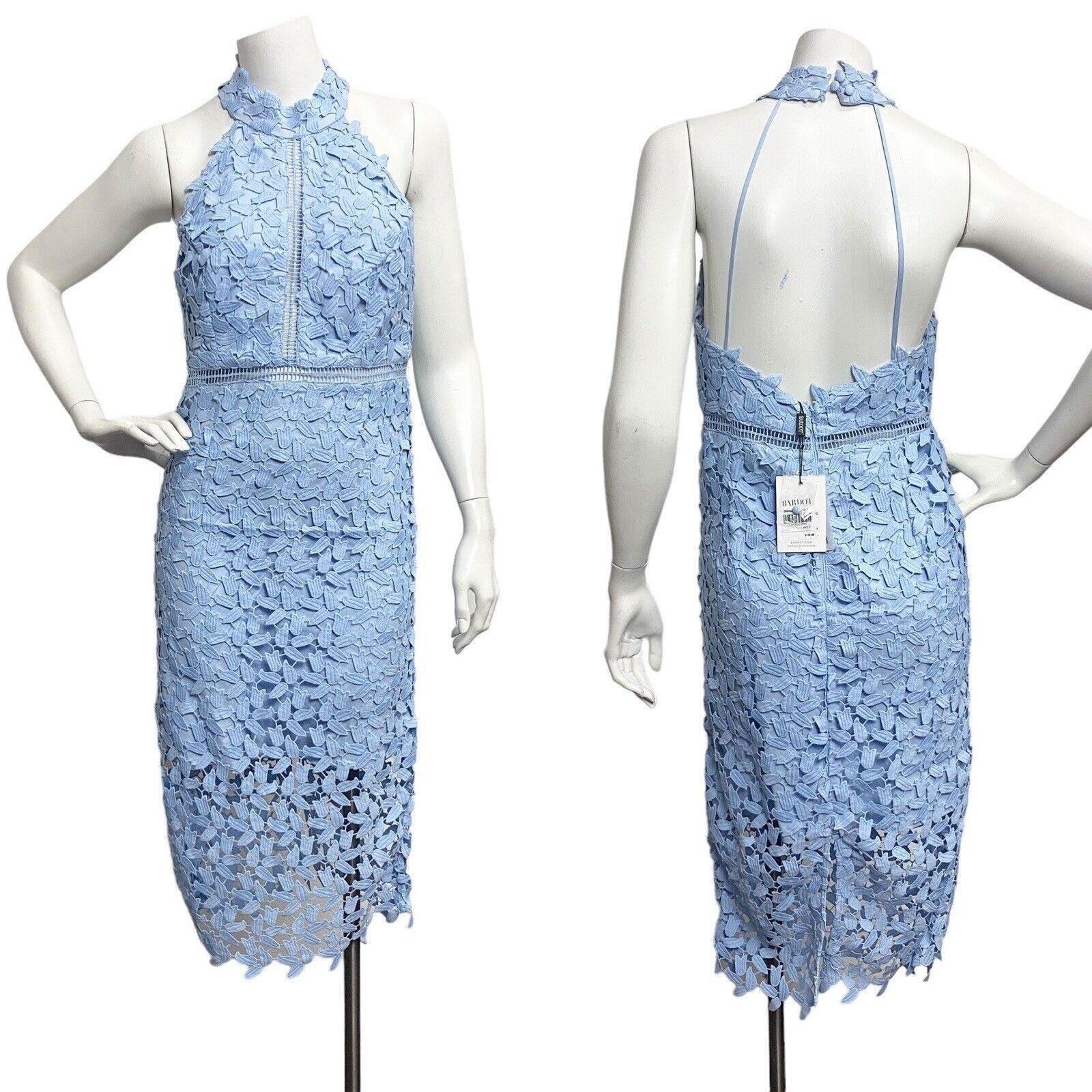 Bardot Women s Past Blue Bodycon Halter Lace Dress Size Small US Formal Guest