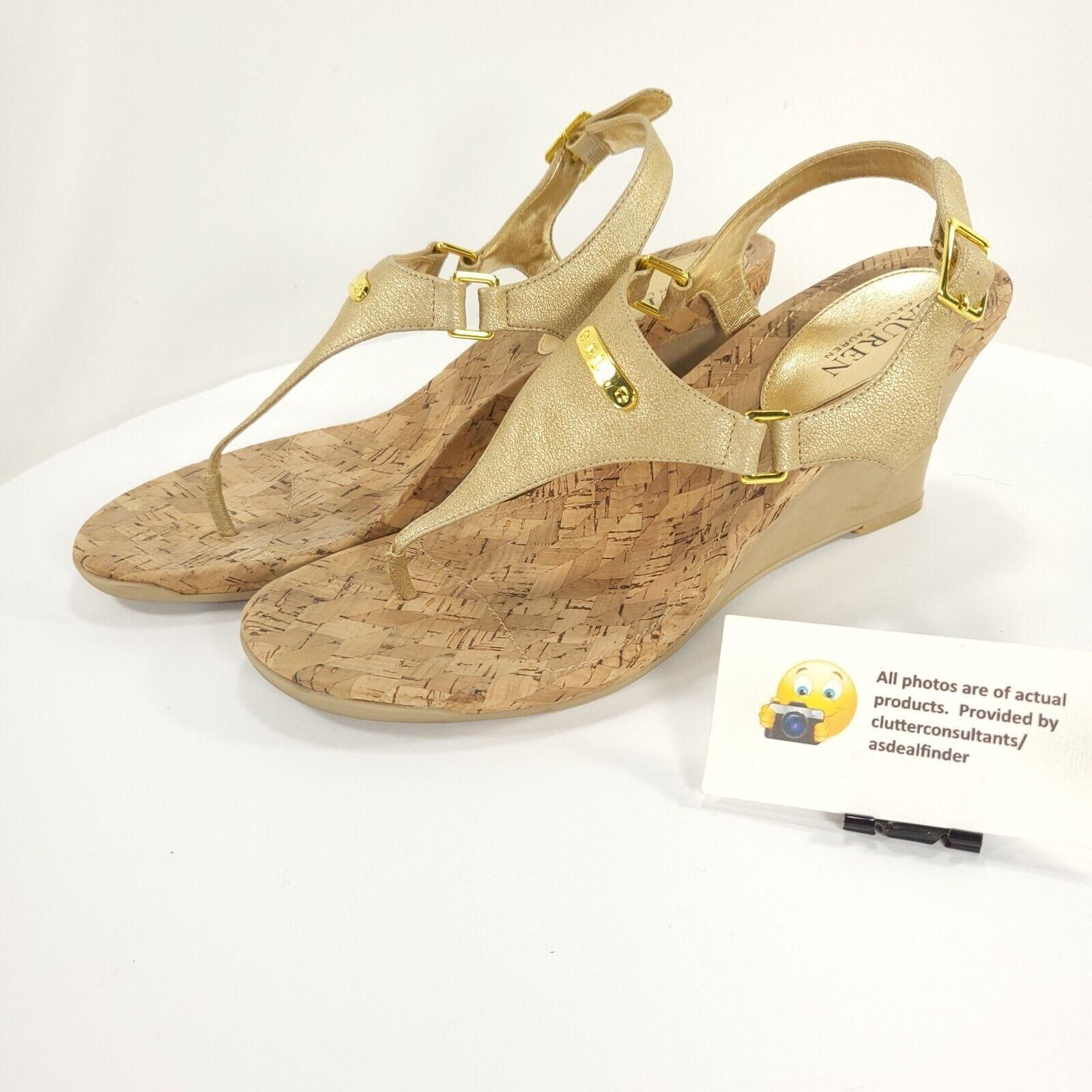Lauren Ralph Lauren Nikki Open Toe Casual Wedge Heel Sandal Women Size 9.5 Gold Whatnot Buy Sell Go Live