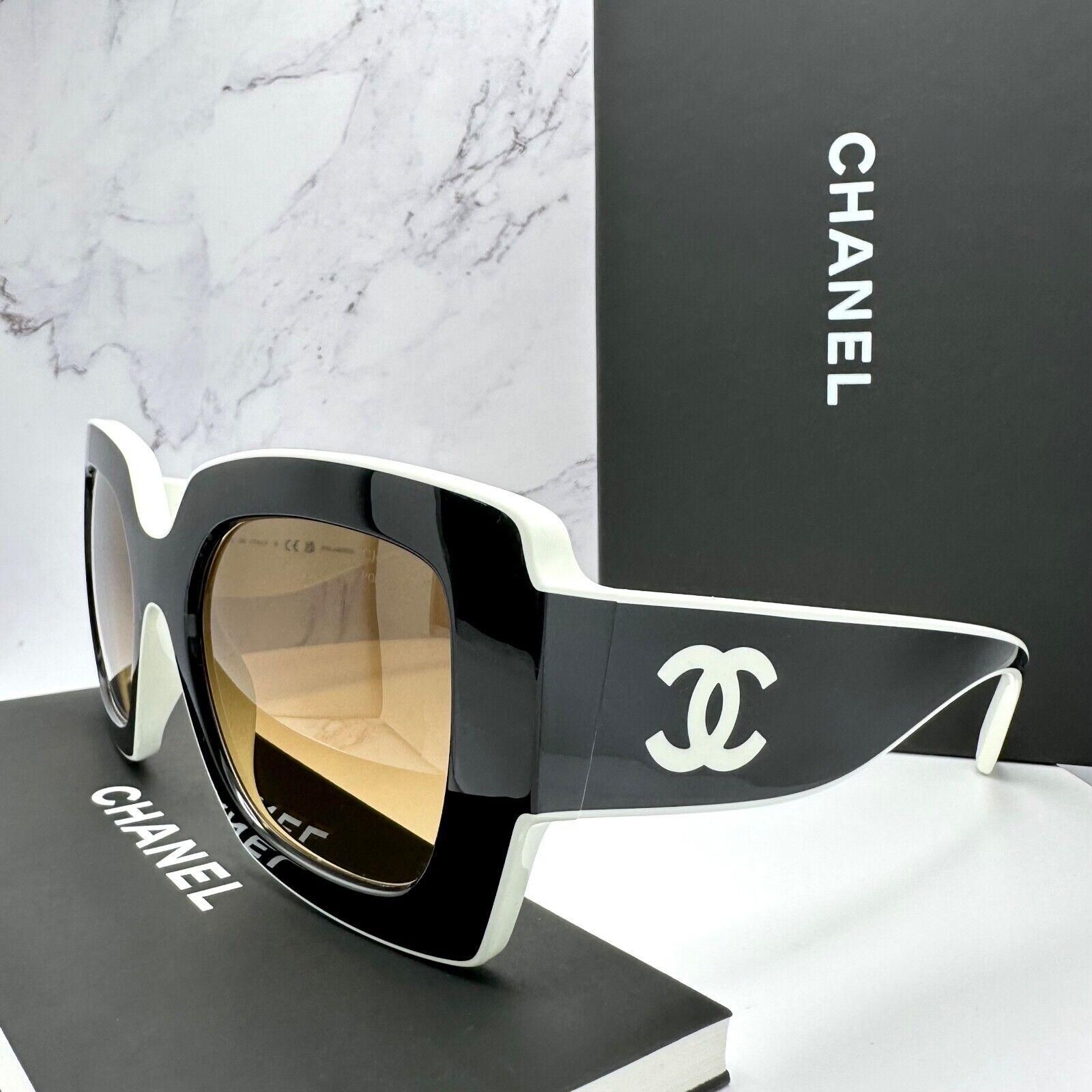 Chanel Sunglasses Black White Polarized Square CC Logo