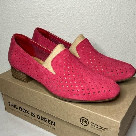 CLARKS Collection Bright Pink Perforated Suede Loafers Juliet