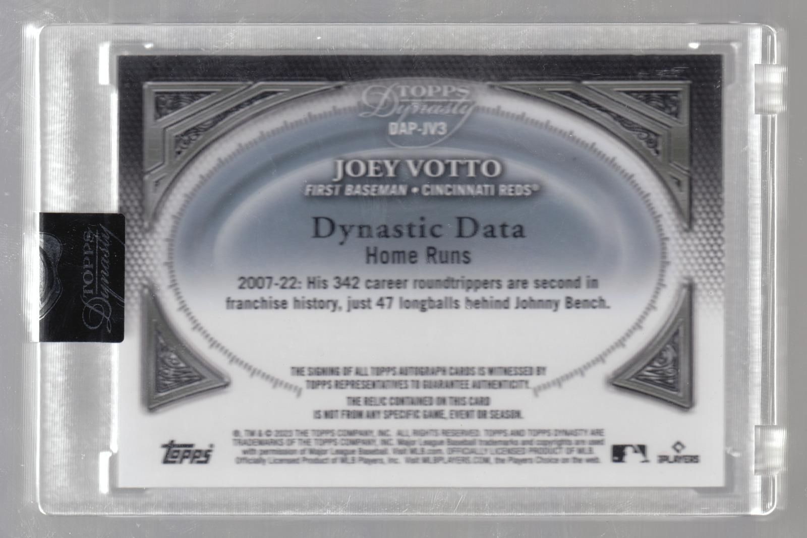 2023 TOPPS DYNASTY JOEY VOTTO /10 ON CARD AUTO GAME USED PATCH 