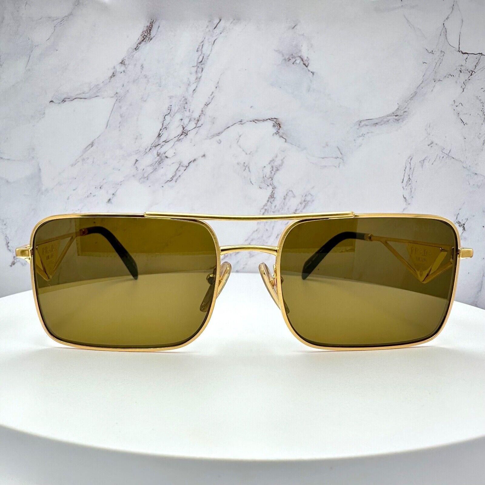PRADA Sunglasses Gold Metal Square Triangle Black Logo Made