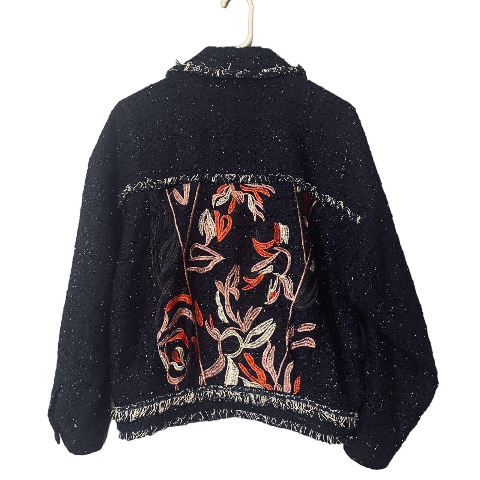 Foxiedox Anthro Metallic Navy Blue Floral Embroidered outlet Fringe Jacket Women SZ 4