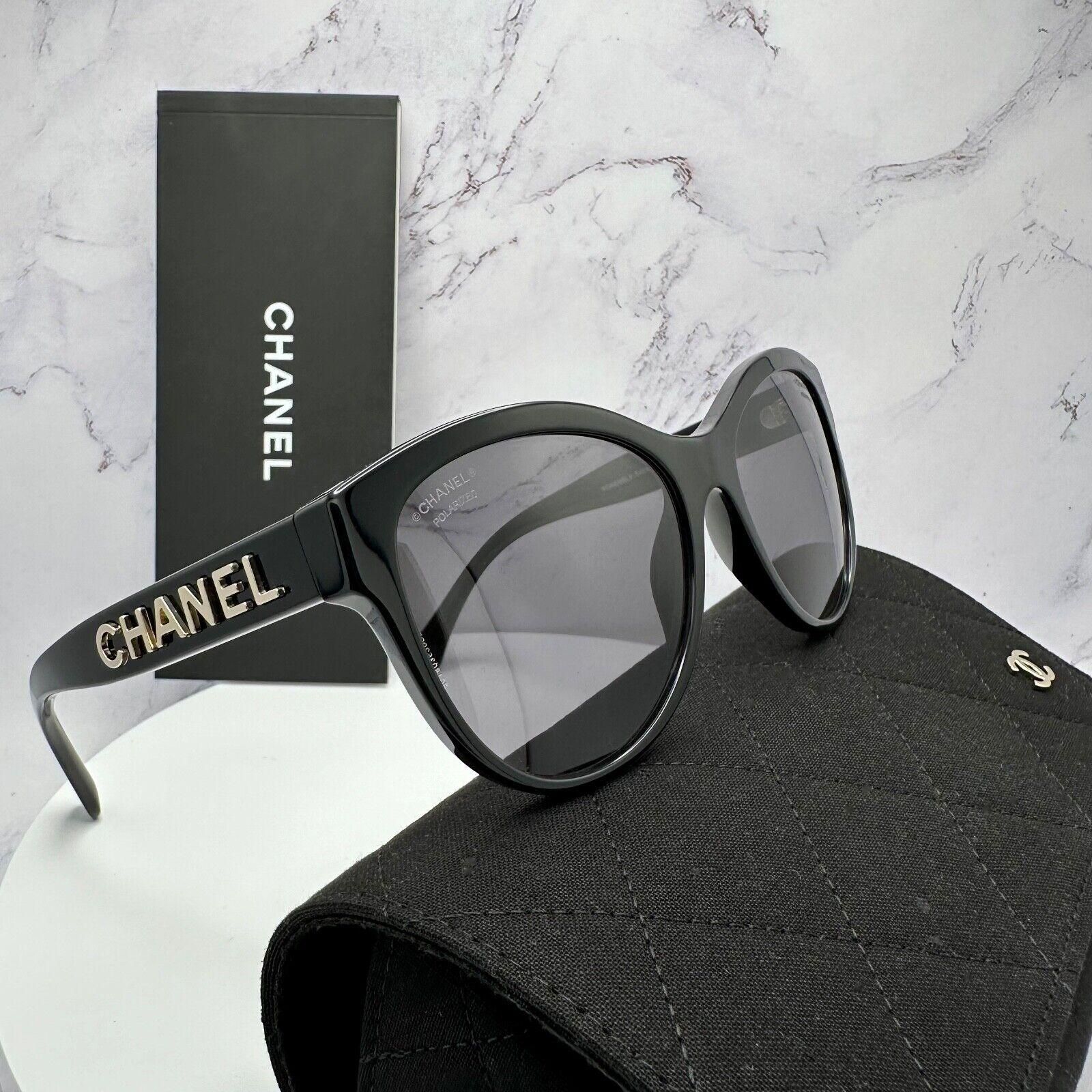 Chanel Sunglasses Polarized Black Acetate Pantos Gold 3D