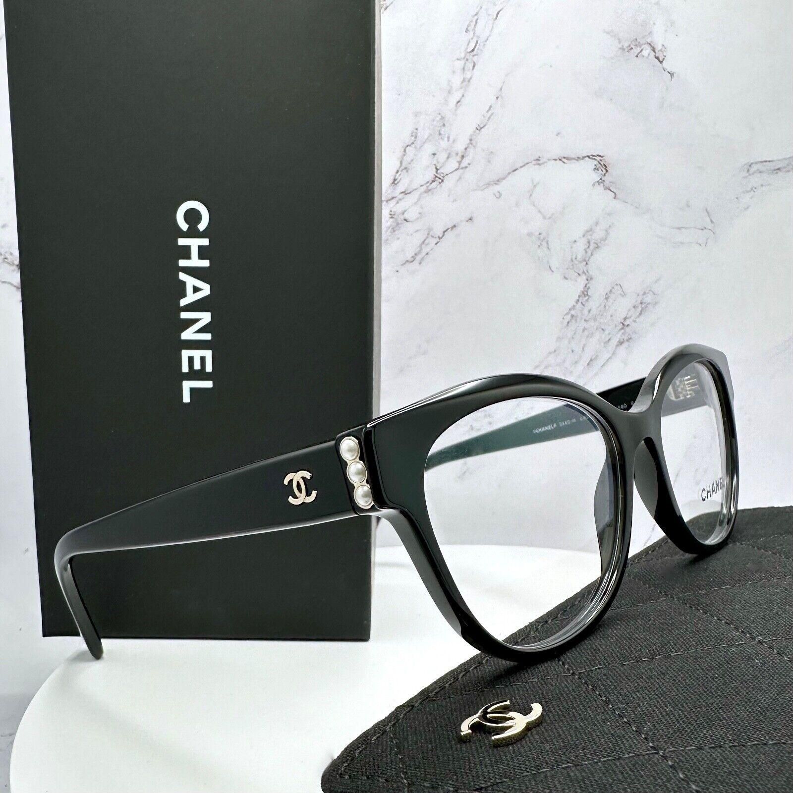 Chanel Glasses Black Full Rim Frame Gold CC Logo Pearls Rx
