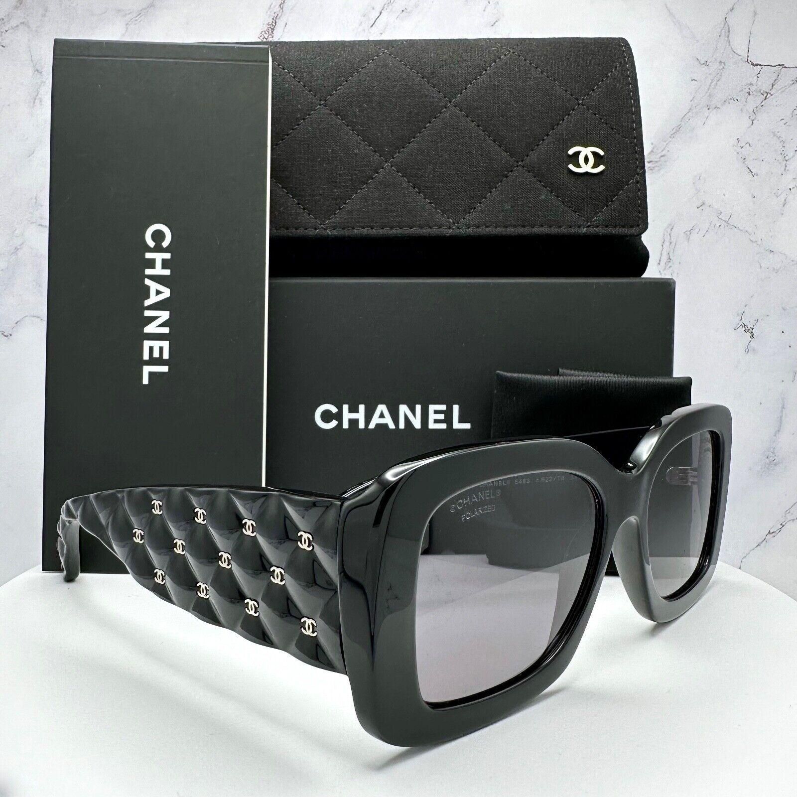 Chanel Sunglasses Black Polarized Rectangle Square Gold