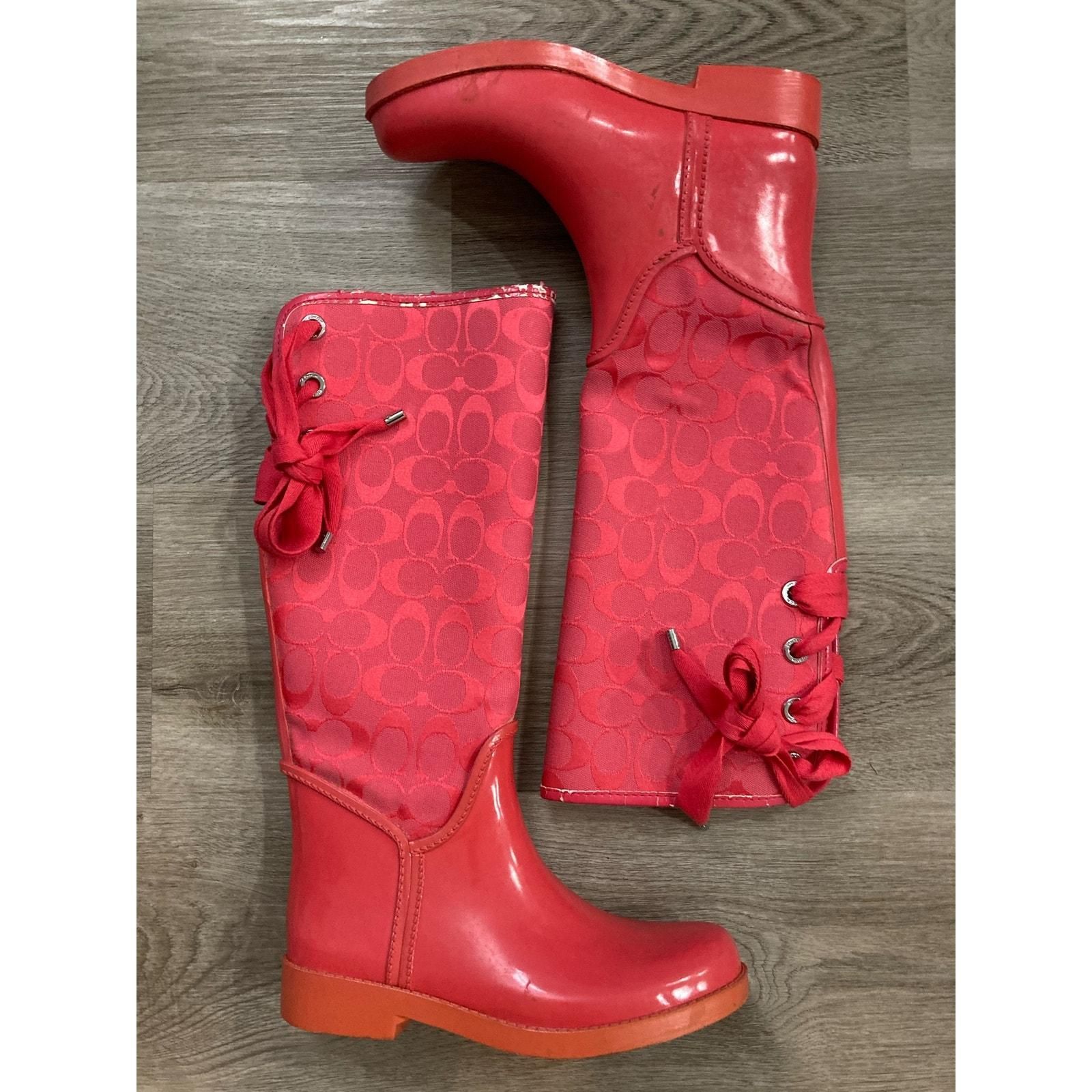 Coach Tristee Women s Red Rain Boots Size 8 Lace Up Corset Detail Pink Outdoors Waterproof Whatnot Buy Sell Go Live