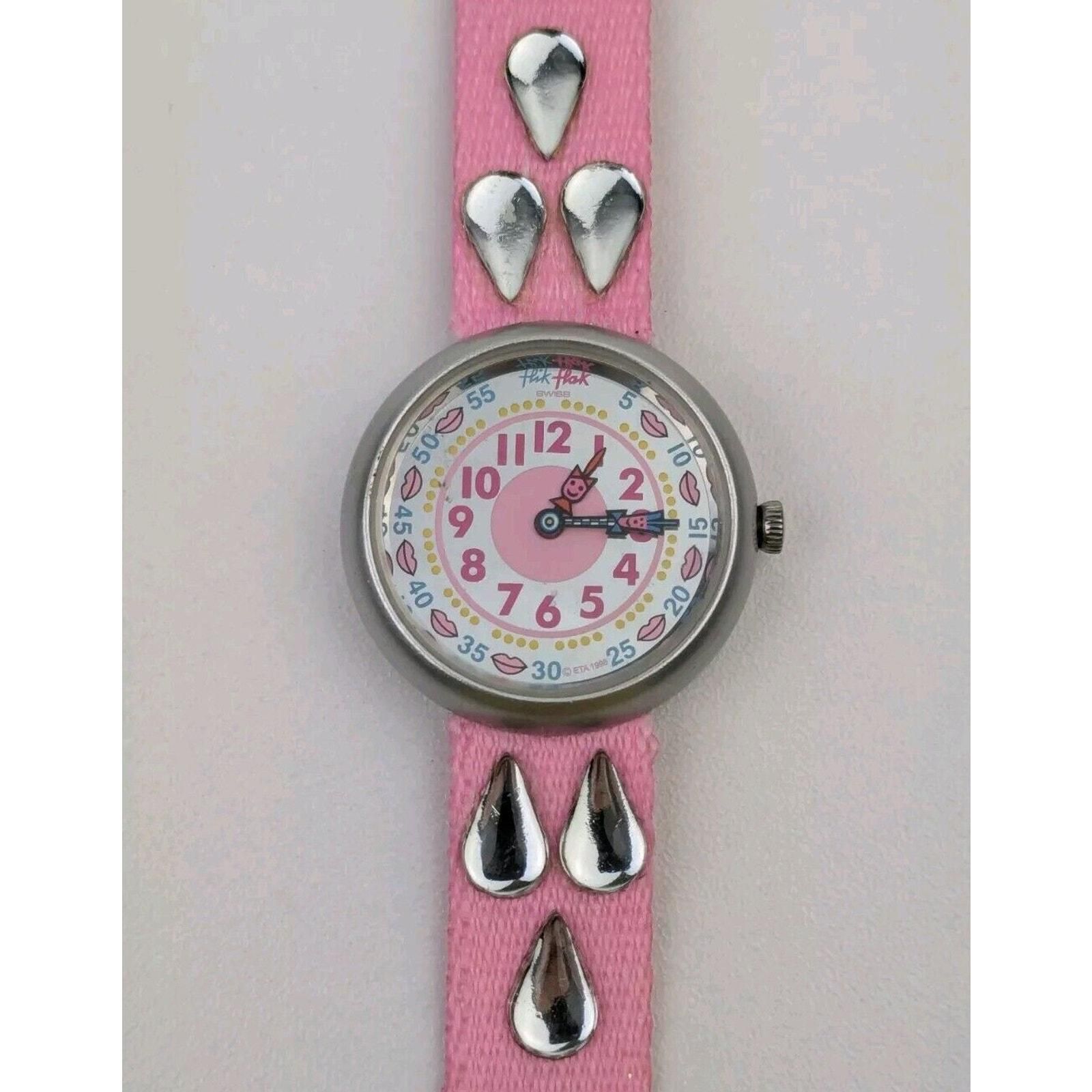 Vtg 1998 Pink Flik Flak by Swatch Watch Kids, Mirror Dial
