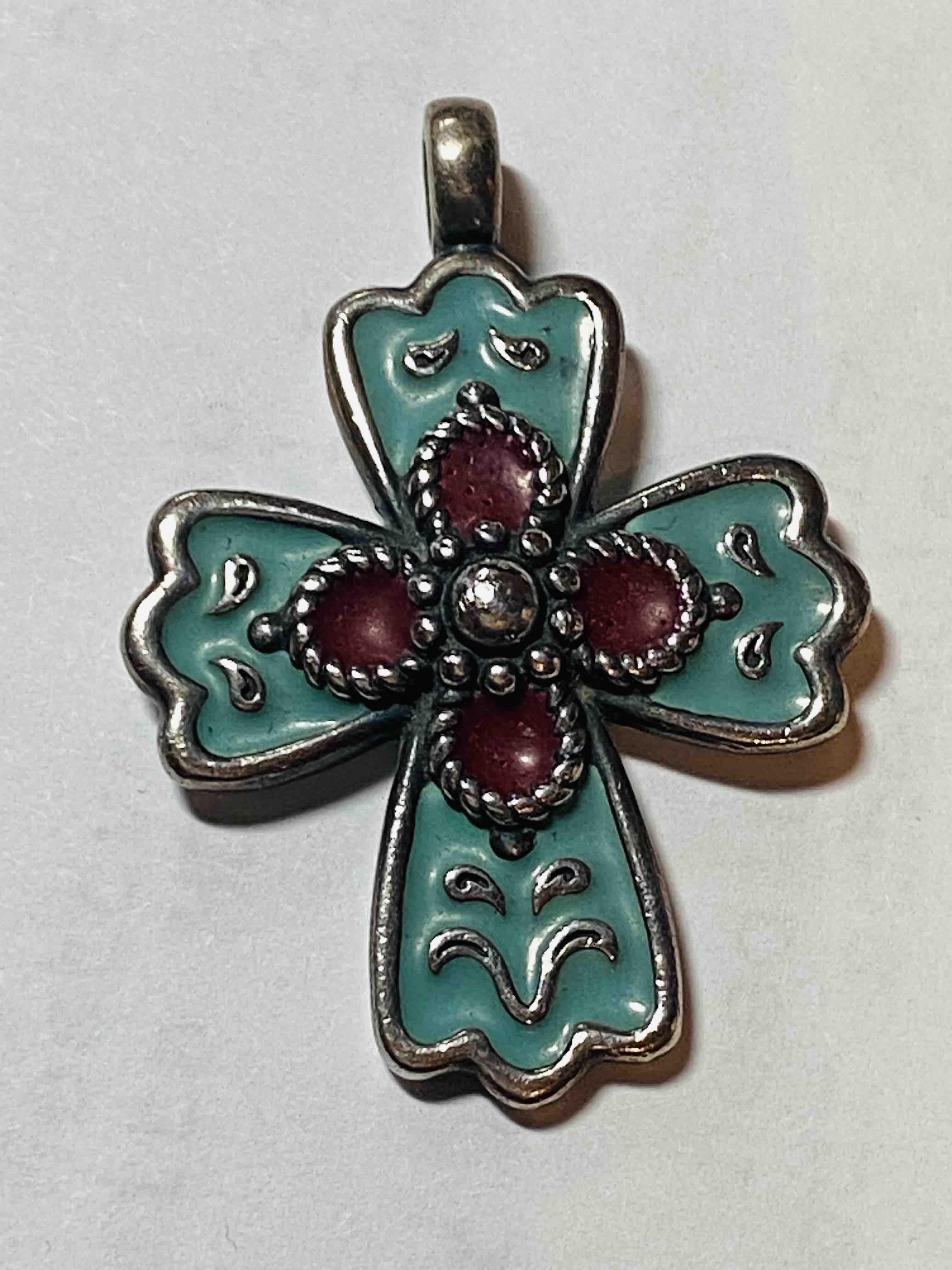 James 2024 Avery enamel La Rosa turquoise cross pendant