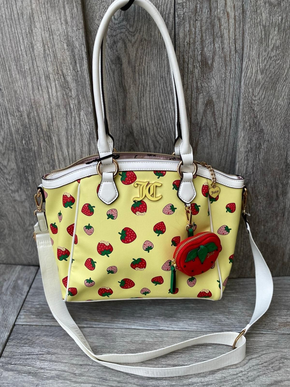 ♦︎ストロベリーさま♦︎ Juicy Couture | Yellow Strawberry Print Satchel Bag w/ Coin