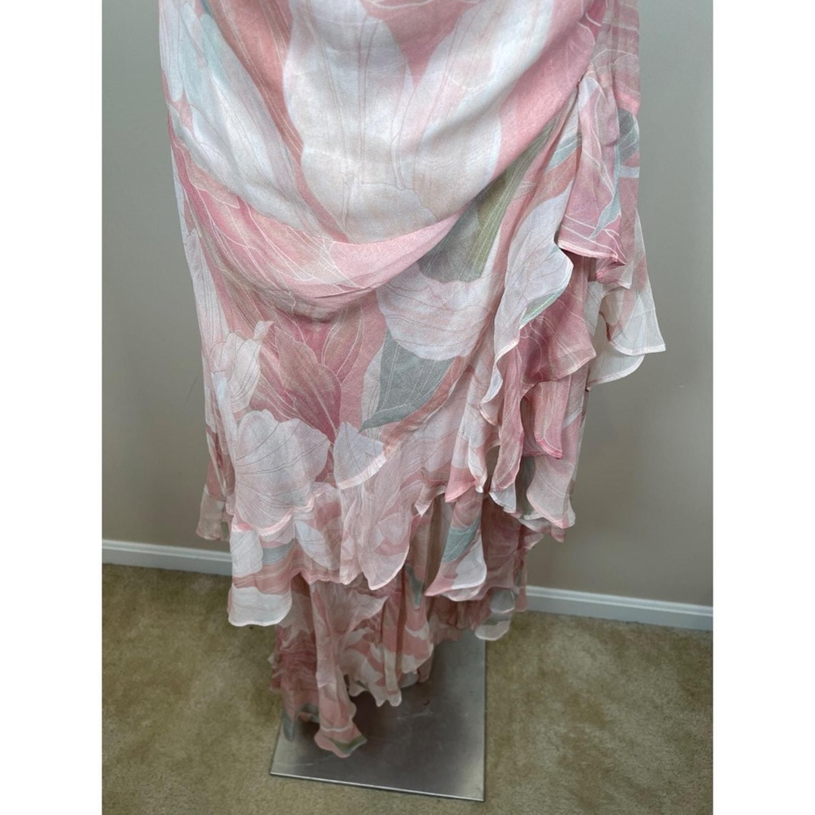 Retrofete Samara Silk Chiffon Ruffle Tiered Pink Floral Maxi Dress Size  Large - Retrofete  Whatnot: Shop, Sell, Connect