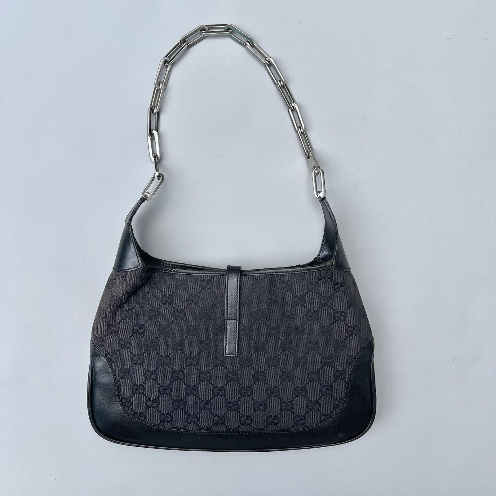 GUCCI グッチ 小物類（その他） - 1008425J0012 Gucci Black GG Canvas And Leather Jackie Silver Chain Hobo