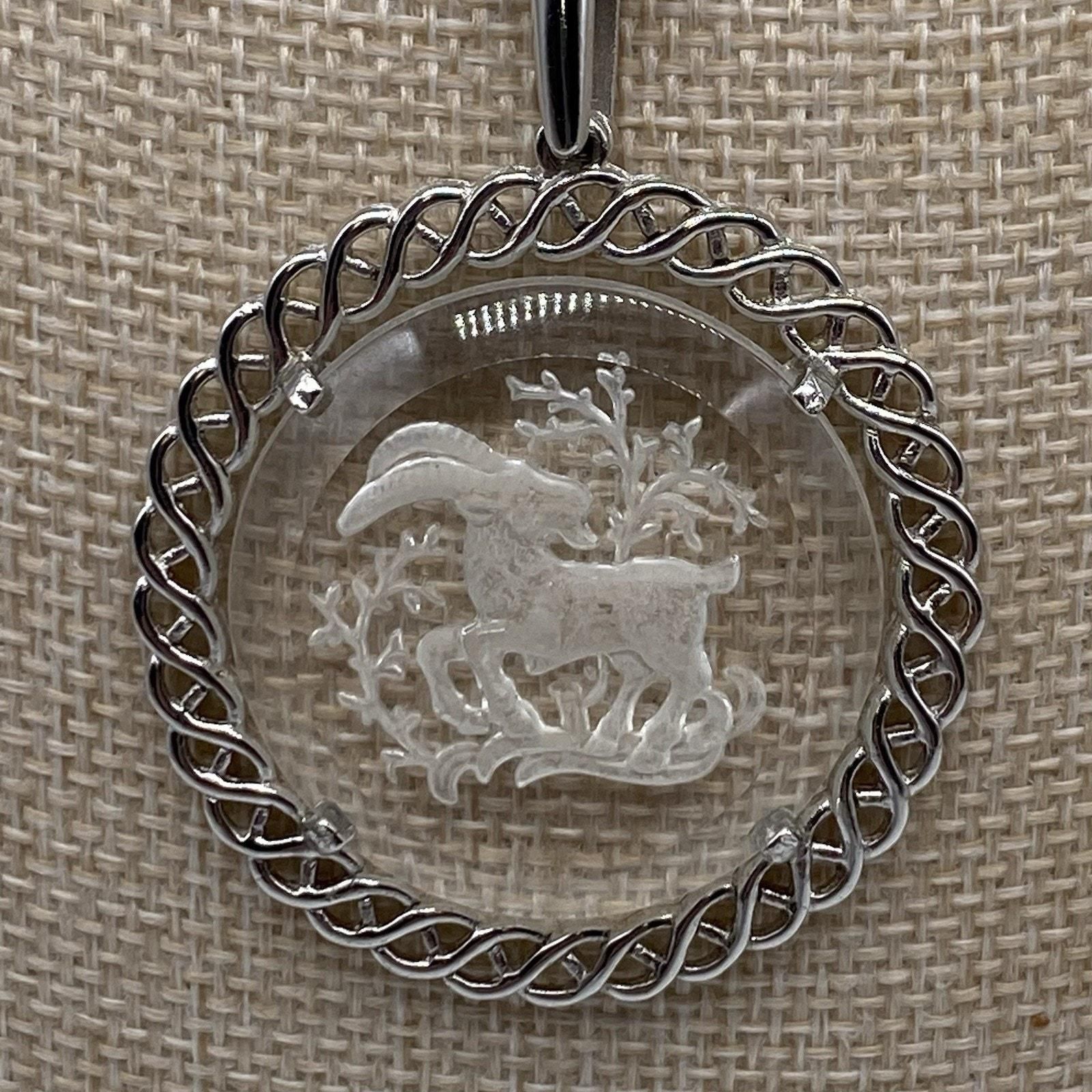 TRIFARI Vintage Intaglio Glass Zodiac Capricorn Ram Pendant