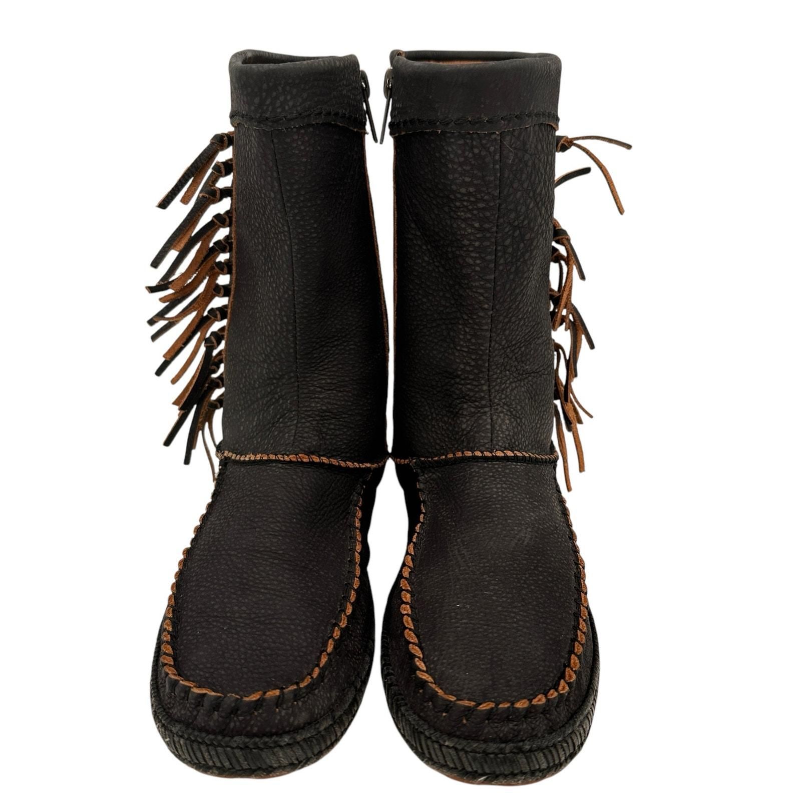 UGG Women's Hyland Black Tassel Leather Moccasin Boots Size