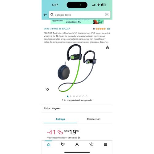 Auriculares Bluetooth 5.3 inalámbricos IPX7 impermeables y batería de 16  horas de larga duración Auriculares estéreo con ganchos para las orejas