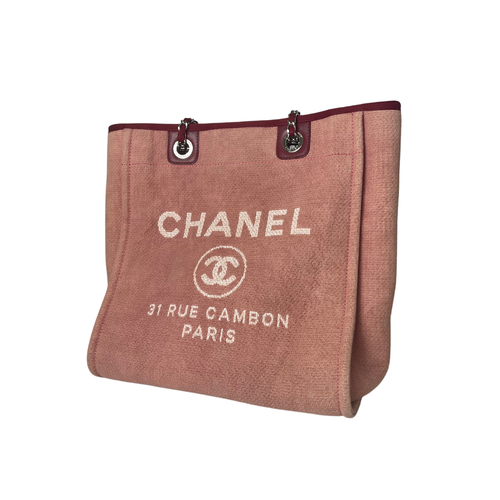 🍀CH0017 - CHANEL MAGENTA PINK WOVEN CANVAS DEAUVILLE MEDIUM TOTE