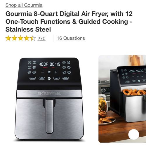 $99.99 Gourmia 8-Quart Digital Air Fryer, with 12 One-Touch