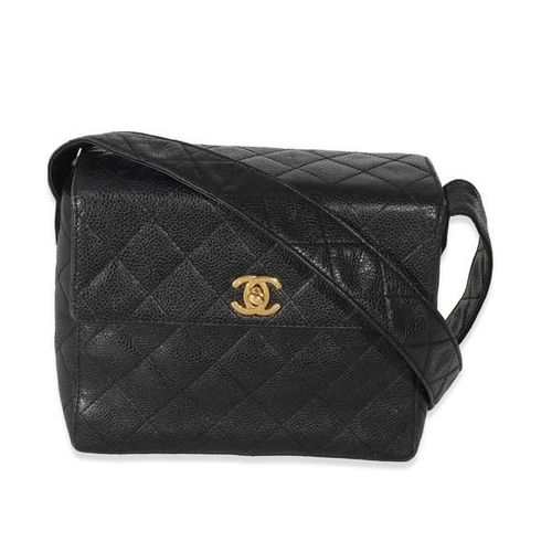 Chanel Vintage Black Quilted Caviar Square Messenger Flap