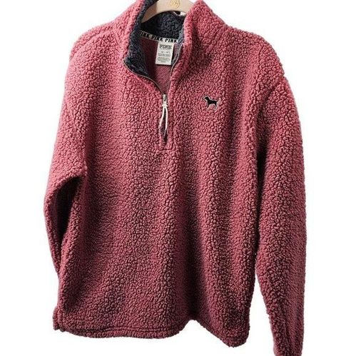 Victoria's secret pink sherpa 2025 boyfriend quarter zip pullover