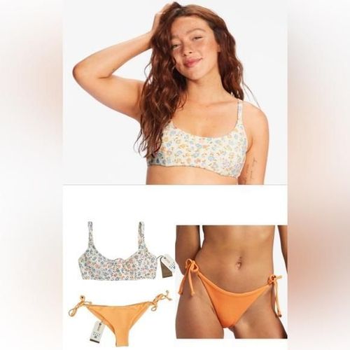 Billabong Tanlines Bikini Set Ditsy Dreamin DD Top and Tie Side Tanga  Bottoms L