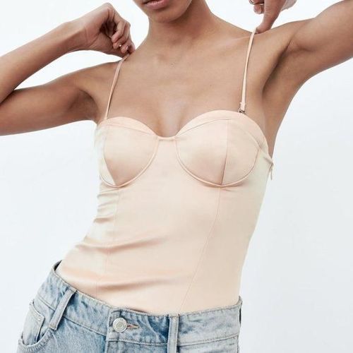 ZARA SATIN EFFECT BUSTIER BODYSUIT