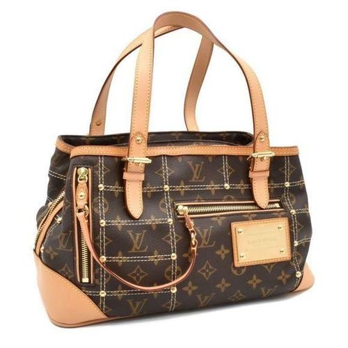 Louis+Vuitton+Riveting+Shoulder+Bag+Brown+Canvas for sale online