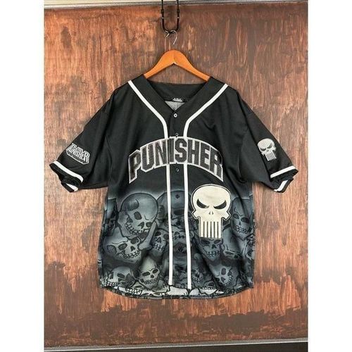 Large The Punisher Jersey Black Marvel Disney Skull 2001 Vintage Mens Large