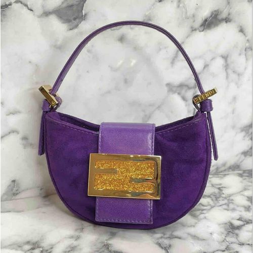 FENDI Vintage Purple Suede & Leather Micro Mini Croissant Bag GHW
