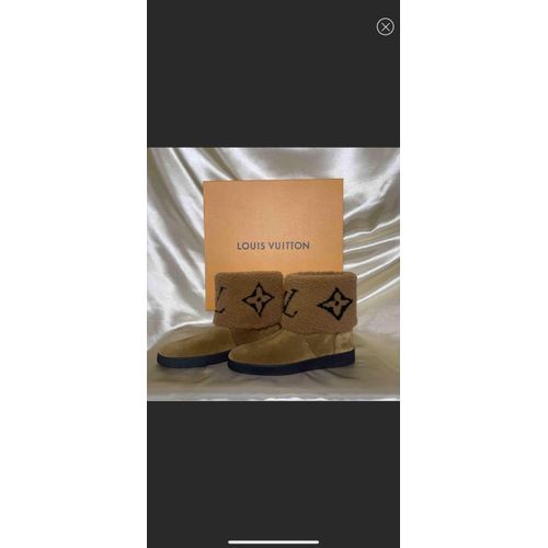 Louis Vuitton Snowdrop Suede Calfskin Shearling Flat Ankle Boots Cognac  Brown