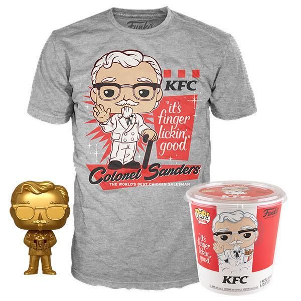 Verified Colonel Sanders (Bucket of Chicken) (Gold) and KFC Tee Funko