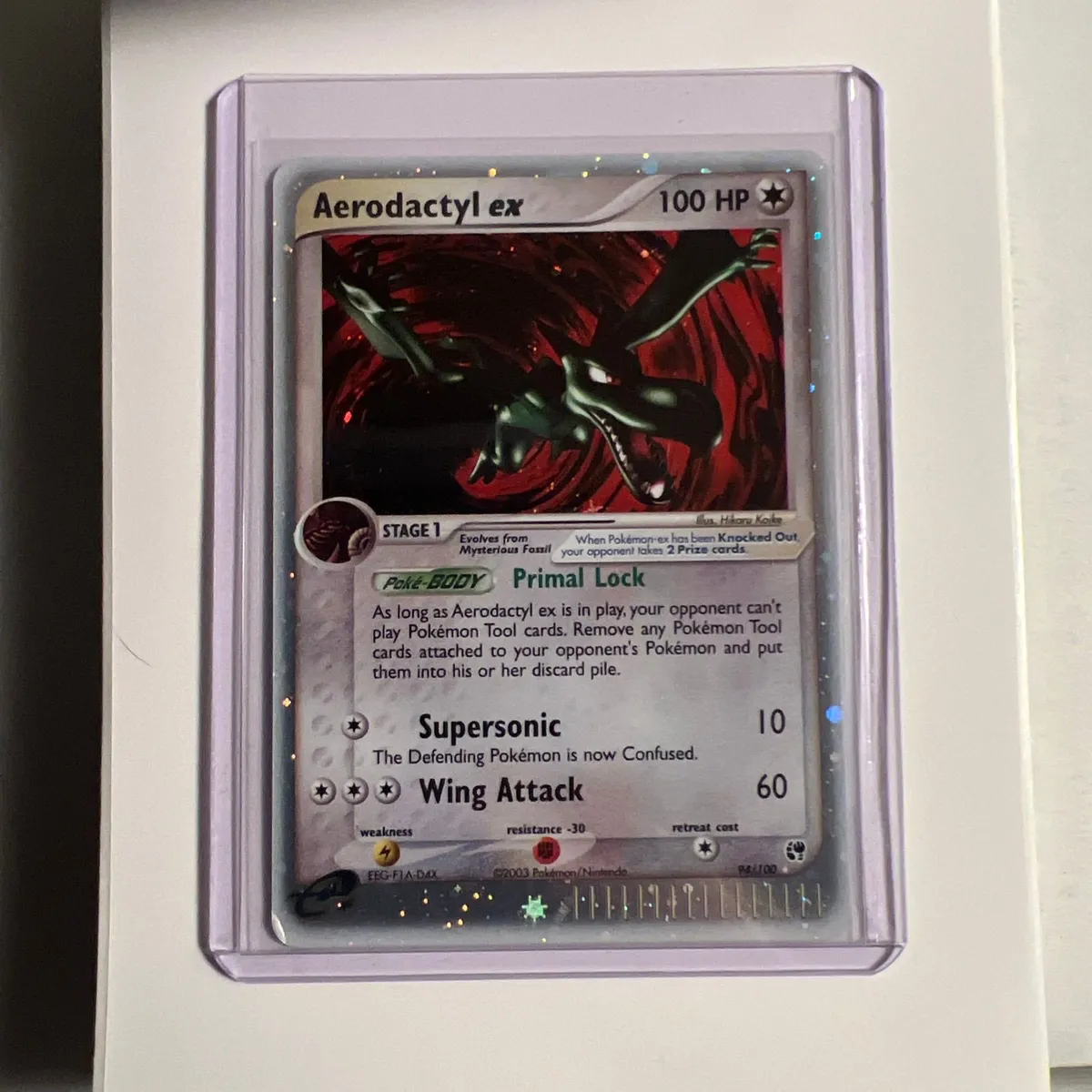 pokemon aerodactyl ex card Pokemon Ex Sandstorm Aerodactyl EX #94/100 PSA 8 Ultra Rare Holo Tradi –  Rotterdam Comics