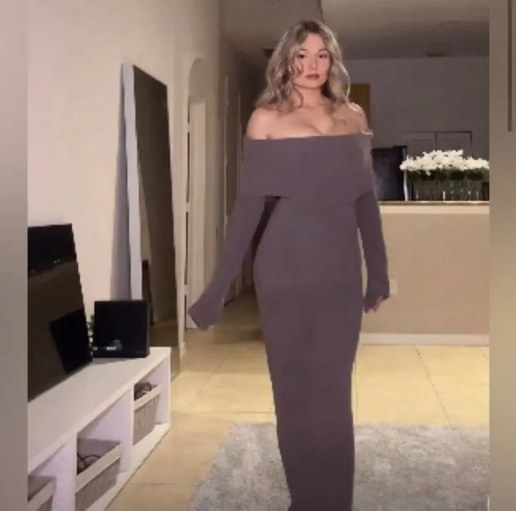 SKIMS Off the Shoulder Cozy Knit Dress