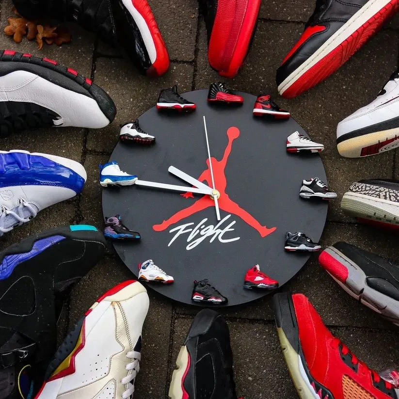 jordan clock with sneakers