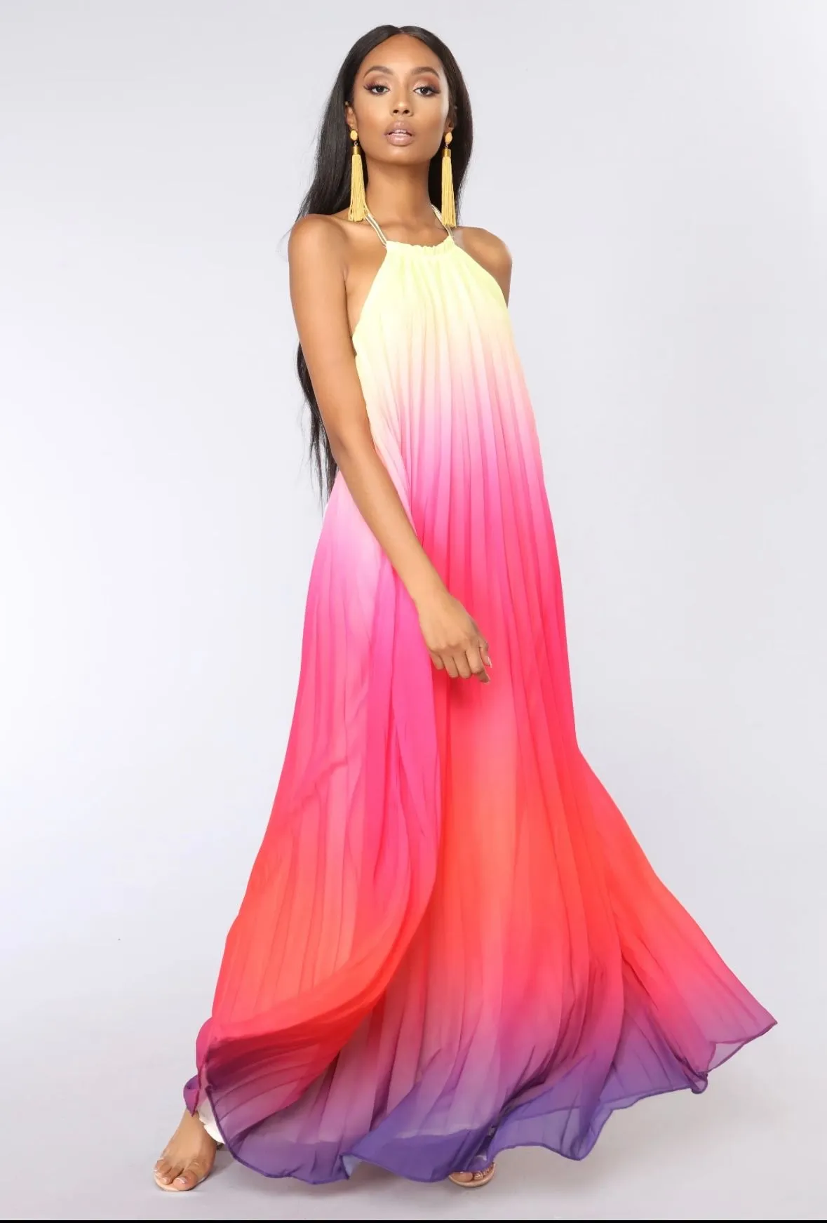 sunset ombre dress Sunset Pleated Ombre Maxi Dress – S&E Retail Expo main image 1