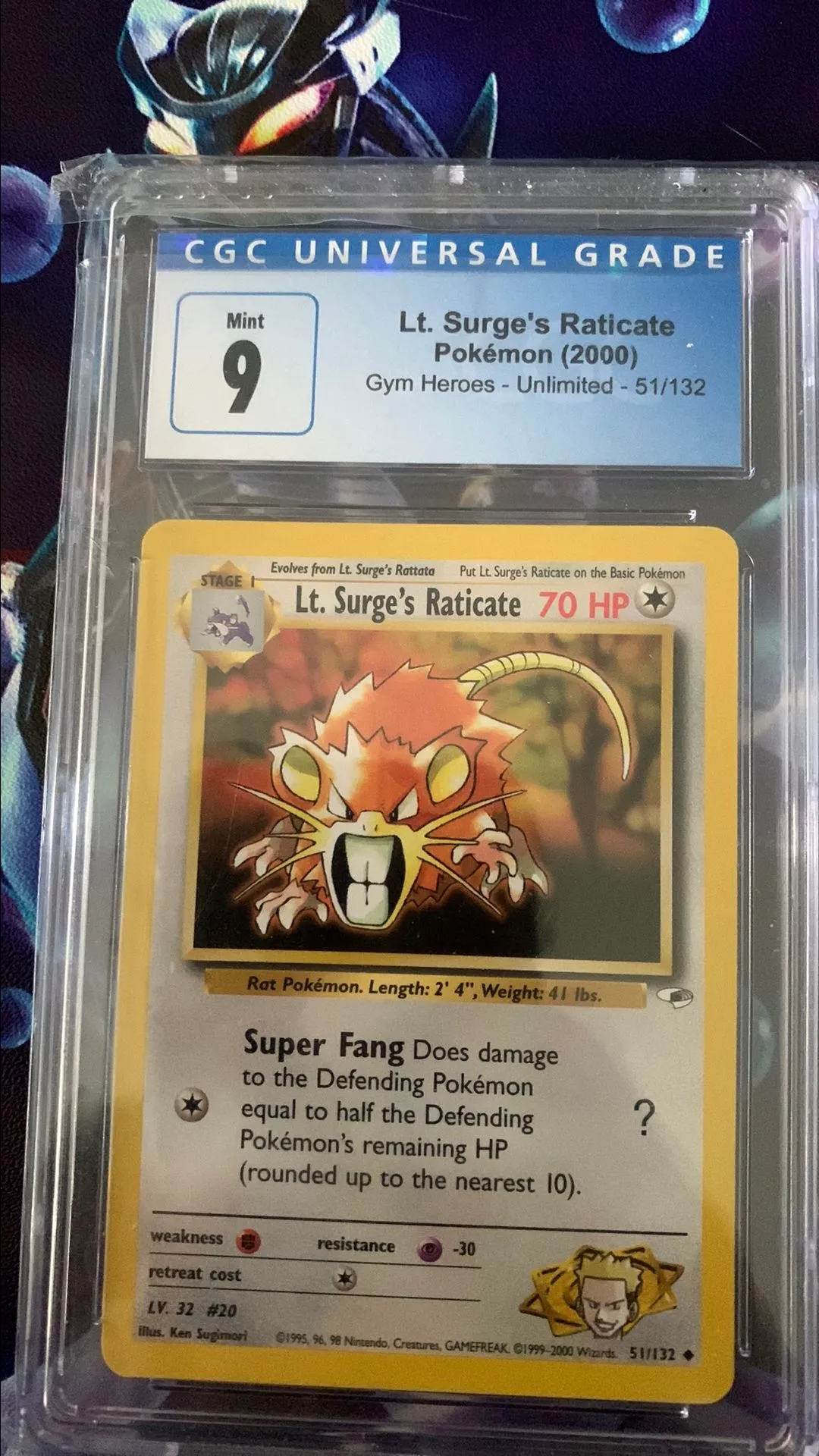 CGC 9 Mint Lt. Surge's Raticate 1st edition Gym Heroes 51/132 Pokemon 2000   Whatnot: Shop, Sell, Connect
