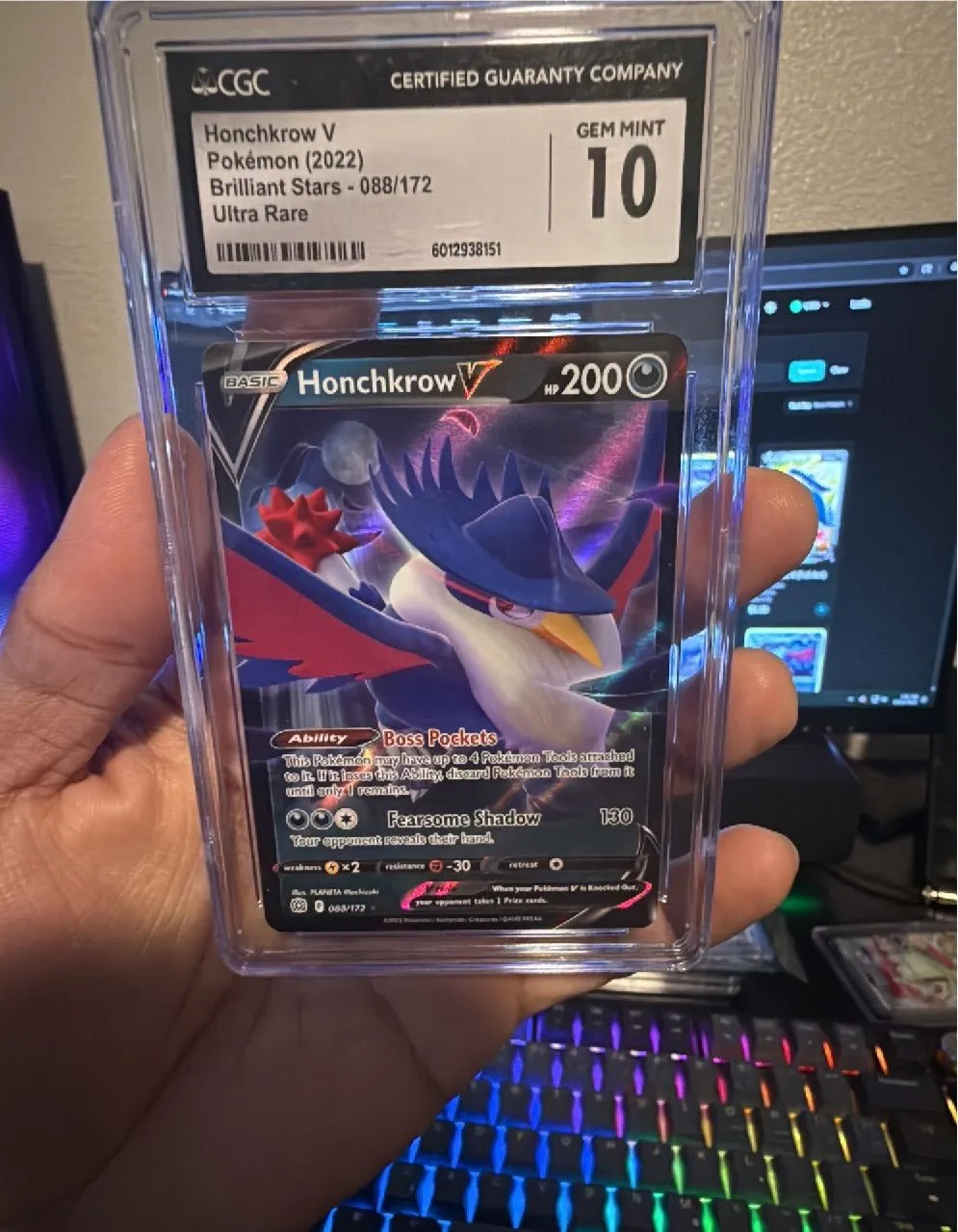 CGC 10 Gem Mint Honchkrow V Ultra Rare Pokmon Card from Brilliant Stars   Whatnot: Shop, Sell, Connect