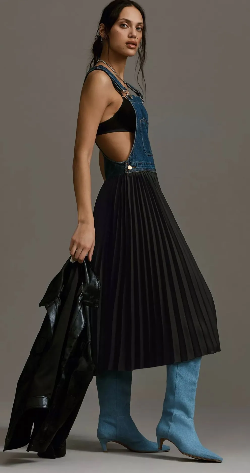 D5. NWT ANTHROPOLOGIE PORRIDGE PLEATED DENIM OVERALL DRESS XL (WAIST 20 in  FLAT)  Whatnot: Shop, Sell, Connect