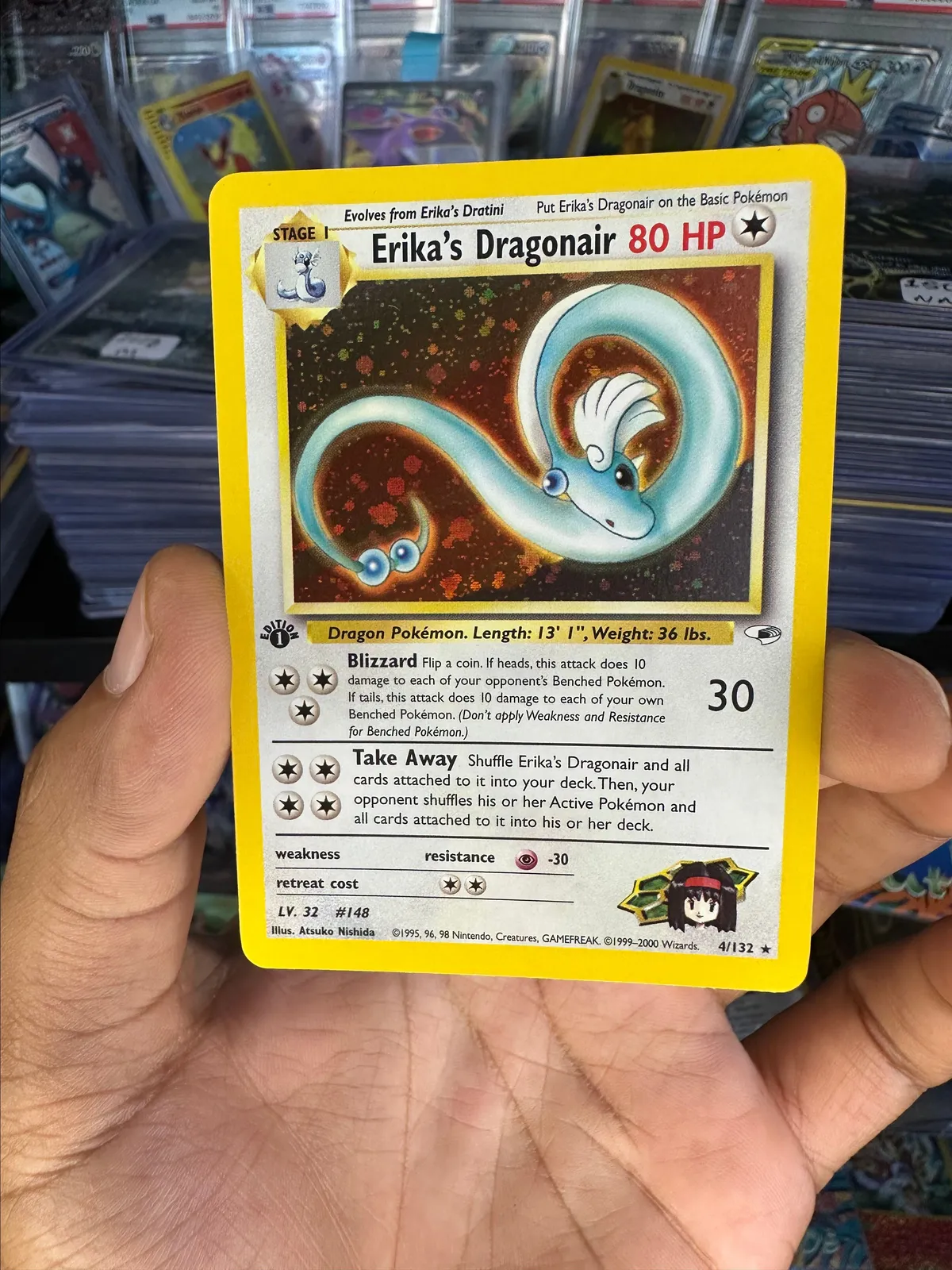 erika's dragonair pokemon card value Reduce Crease on Vintage Pokmon (Any other effects of attacks still happen.) This power stops working while Erikas Dratini is Asleep Erika's Dragonair 004/132 Gym Heroes