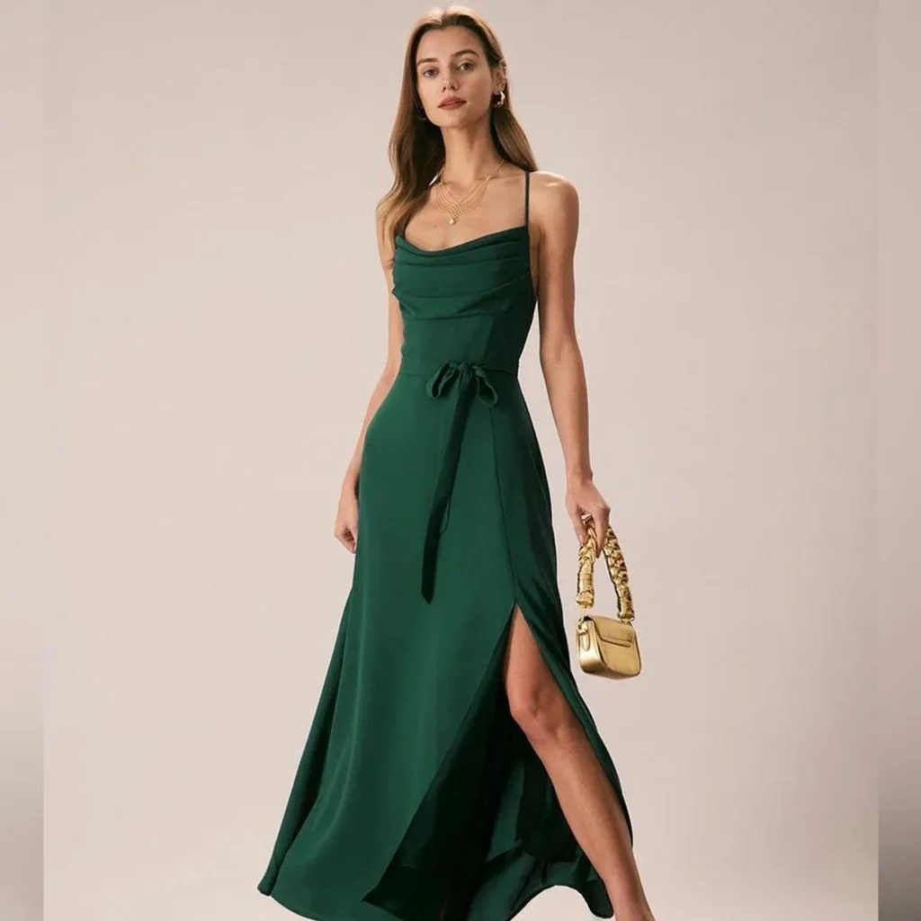rihoas green dress Green Floral Ruched Backless Slip Maxi Dress & Reviews - Green - Dresses main image 0